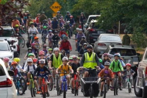 P.E.I Students Ride the Bike Bus to School